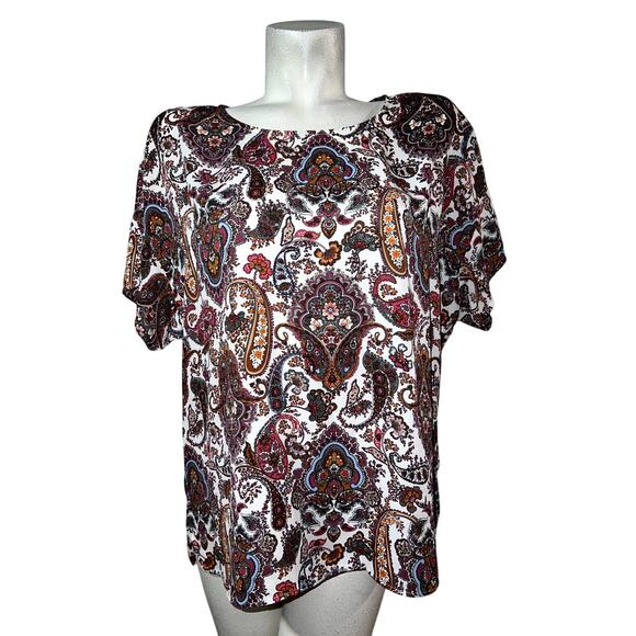 Daniel Rainn DR2 Top Size XL Colorful Paisley Print Hi-Lo SS Blouse Tunic - Picture 1 of 7